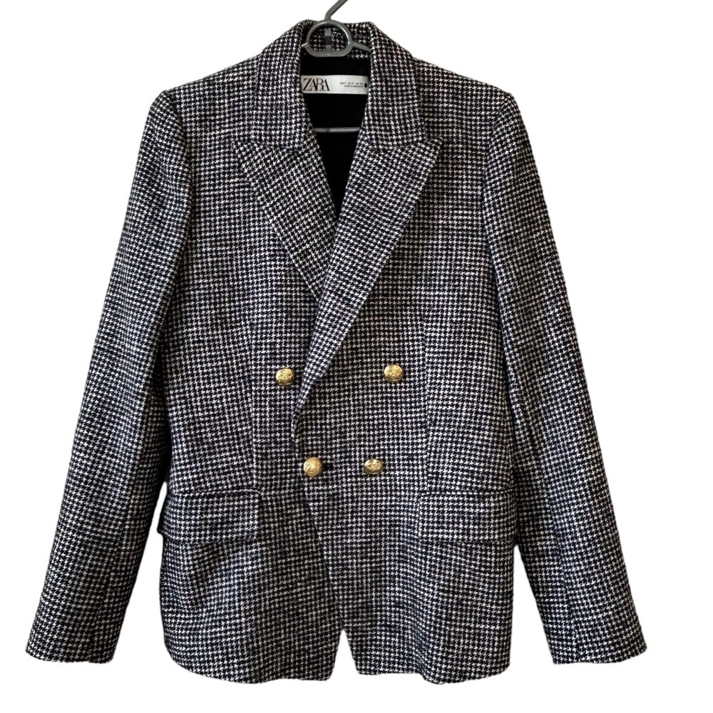 Zara Women’s Blazer Black White Houndstooth Size S Office Career Formal